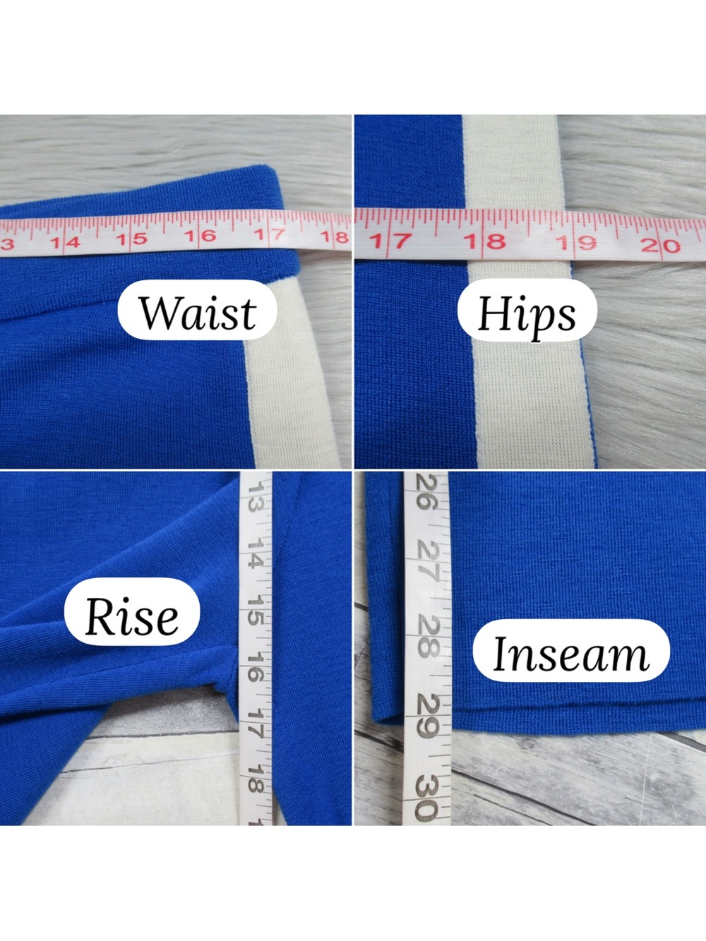 ST. JOHN 100% Wool Knit Wide Leg Pants Royal Blue Cream Side Stripe Size L - Picture 8 of 11
